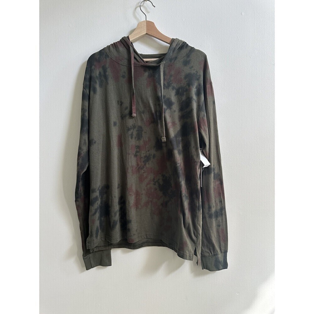 RP1 Men's Long Sleeve Hooded Sweatshirt In Green Army Tie Dye Size L